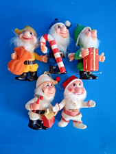 Vintage Christmas Elf Gnome Ornaments Flocked Blow Mold Mid Century Lot of 5 picture