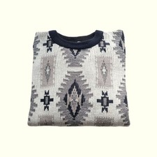 VTG 90s 80s SWEATER GRAPHICS KNIT AZTEC PRINT KOREA MADE ALL OVER PRINT SZ L picture