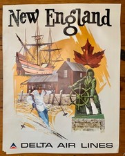 Originl Delta Airlines Travel Poster / New England / Fred Sweney / 22 x 28 picture