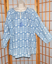 NWT Chico's $99 Indigio Blue 100% Cotton Chambray Bonilas Tunic Blouse Sz. 2~L picture