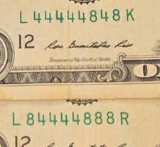 Lot of 2 $1 Binary 6 Of A Kind 3 4 5  In A Row Lucky 8's Fancy Serial Numbers picture