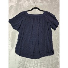 Loft Petites Navy Blue Clipped Dot Square Neck Puff Sleeve Blouse NWT MP picture