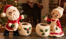 Vintage INARCO Japan Santa & Mrs. Claus Candle Holders  picture