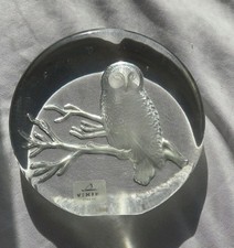 Vintage Viking Glass Owl Paperweight Clear Frosted Art Glass Bird 5.5