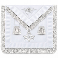 Master Mason White Lambskin Apron with Hand-Embroidered & White Fringe picture