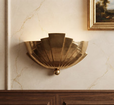 Art Deco, Sunburst Shell Wall Lamp, Mid Century Modern Lighting Brass Sconce picture