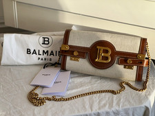Balmain Paris Beige Brown Shoulder Bag Gold Chain Strap Logo Buckle Dust Bag picture