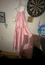 Alfred Sung Pink Solid Satin Polyester Sleeveless Gown 16 Zip D741 picture