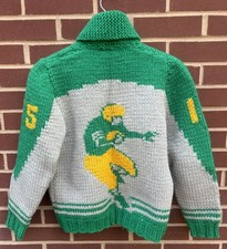 True Vintage 1960s Cowichan Wool HandKnit Full Zip Sweater Football Medium picture