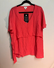 Avenue Pink V-Neck Short Sleeve Shift Dress Layered Lightweight Short Size 18 picture