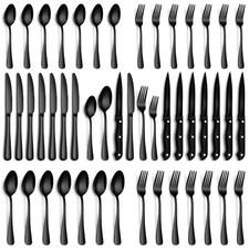 48-Piece Black Silverware Set with Steak Knives for 8 - Stainless Steel Flatware picture
