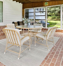 5-Piece Patio Dining Set Round Clear Glass-Top Table, 4 Beige Cushioned Chairs picture