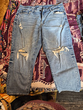 a.n.a Women's Mid-Rise Boyfriend Jeans 16P Petite Light Wash Blue Distressed picture