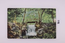 Waterfall Bridge Forest Scenic View Postcard United States 1930s-1940s picture