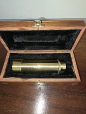 BRASS  VINTAGE  MARINE TELESCOPE WITH WOODEN BOX SPYGLASS  picture
