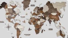 3D Wooden World Map Wall Art Multilayer Wood Travel Decor for Home or Office picture