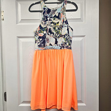 Jealous Tomato Peach Multicolor Floral Halter Open Back Fit & Flare Dress M picture
