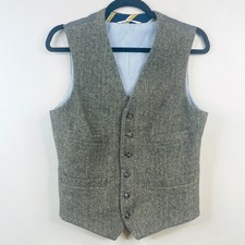Merona Tweed Waistcoat Vest Mens Small Ivy Herringbone Wool Blend Retro Button picture