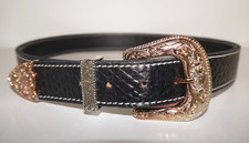Vintage Handcrafted Black Leather Western Belt 36