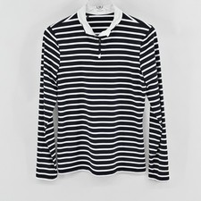 Bogner Striped Quarter Zip Polo Top Womens Size 10 L Navy White Golf Athletic picture