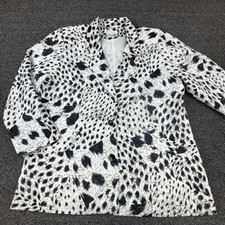 Vtg Da-Rue Suit Jacket Womens L Black Animal Print Lined Tailored Two-Button picture