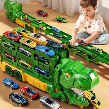 Dinosaur Truck Transporter Transforms Race Tracks Dino with 12 DieCast Cars picture