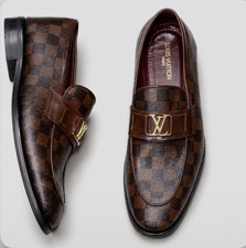Louis Vuitton Major loafers brown shoes,Gold logo picture