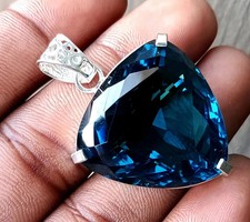 London Blue Topaz 925 Sterling Silver Pendant Certified Gemstone 94.58 Ct+ picture