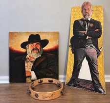 Kenny Rogers Signed Tambourine Lot Painting & 6 Ft Life Size Standee Cutout picture