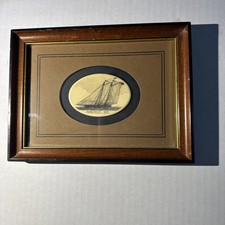 VINTAGE 70's American Scrimshaw By Stephen Barlow Oval Whaling Scene picture
