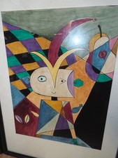 2 ETHAN ALLEN Susan LORELLO Framed Art BALANCING ACT I & II Vtg Cubist GEOMETRIC picture