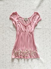 Vintage Abercrombie Pink Stripe Floral Women's Babydoll Top Y2K 90's picture