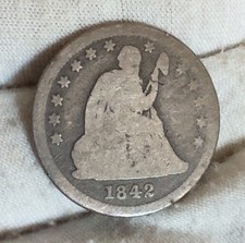 1842 ~ Seated Liberty 25c ~ Rare KEY Date ~ Antique Toned ~ Nice Coin ~ LOW Mint picture