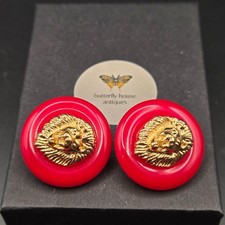 Vintage Earrings KJL Kenneth Jay Lane Lion Head Interchangeable Rings Gold Tone picture