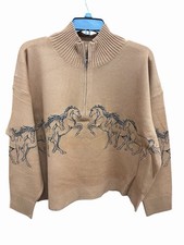 Anthropologie Maeve Women's The Montana Horse Mock Neck Half Zip Sweater Size L picture