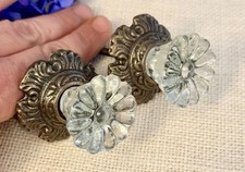 2 Vintage Clear Glass Drawer Pull Knob w/ Antique Bronze Metal Backplate  picture