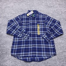 Woolrich Shirt Mens Medium Blue Brawny Flannel Ombre Plaid Long Sleeve Button Up picture
