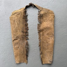 Vintage Leather Chaps Fringe Lenzip Zipper USA Cowboy Cattle Ranch picture