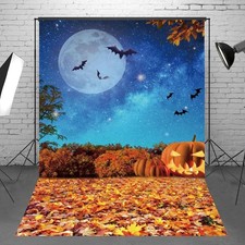 5x7ft Polyester Halloween Backdrop Moonlight Pumpkin Fallen Leaves Photograph... picture
