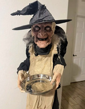 5 ft Animatronic Halloween Witch Prop LED Glowing Eyes, Sound & Motion picture