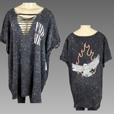 Torrid +6 Black Aged Slashed Neck Find Your Fire Graphic Eagle Short Sleeve Tee picture