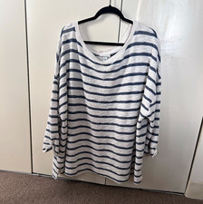 Ava & Viv Women’s Plus 4X Knit Sweater White/Navy Striped Round Neck Cozy picture