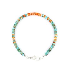 Blue Arizona Turquoise & Orange Spiny Oyster Heishi Bracelet, 4mm Gemstone picture