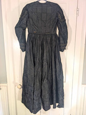 Antique (Late 1860's) Victorian Mourning Dress Silk Lace Button Front picture