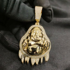 2.75 ct Moissanite Men's Laughing Buddha Pendant 14k Yellow Gold Plated Silver picture