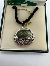 Irish Connemara Marble Claddagh Pendant Necklace 925 Sterling Silver picture