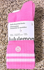 lululemon Daily Essential Crew Socks 3 Pairs L Pink/White/Navy Striped Kids picture