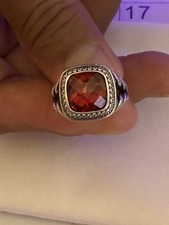 David Yurman Sterling Silver 14mm Albion Red Garnet & Pave Diamond Ring Sz 8 picture