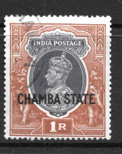 1938 CHAMBA STATE, SG94 USED, CAT £150 1 RUPEE, KGVI, KG6, INDIA INDIAN STATES picture