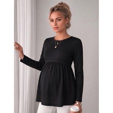 Cute High Waist Pleated Maternity Shirts Tunic Tops Long Sleeve Women picture